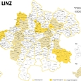 Karte der Diözese Linz mit den Pionierpfarren und jenen Dekanaten, die im Herbst 2022 starten